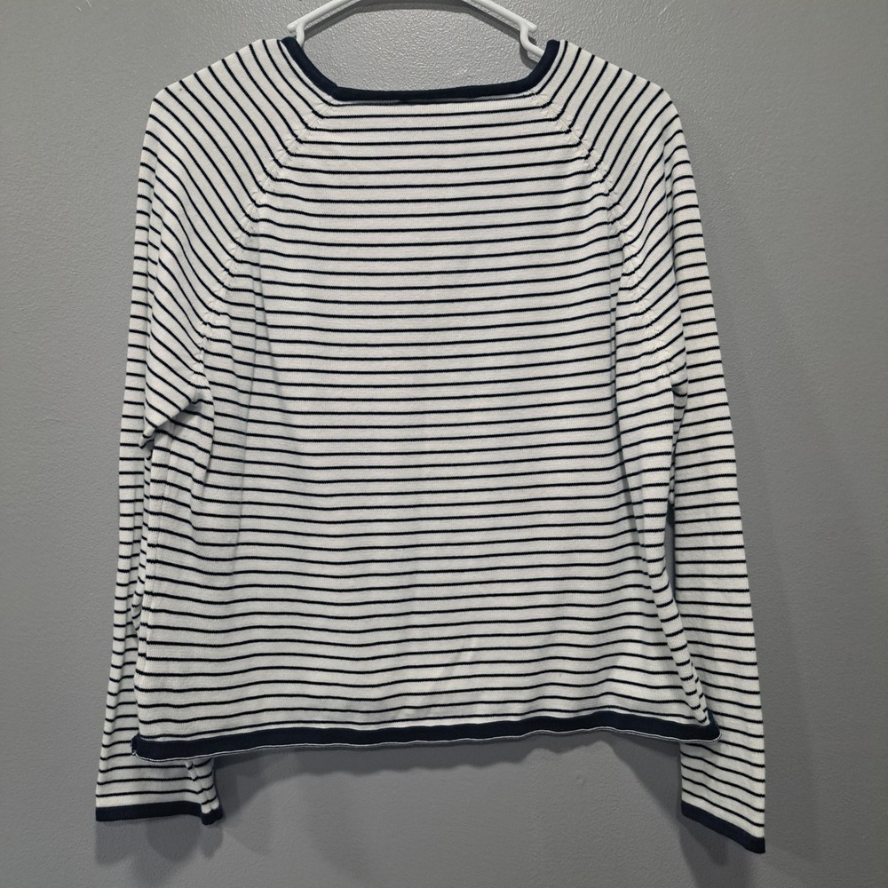 Norton Studio Womens Nautical Stripe Anchor Sweater Navy White Button Shoulder L - Picture 3 of 4